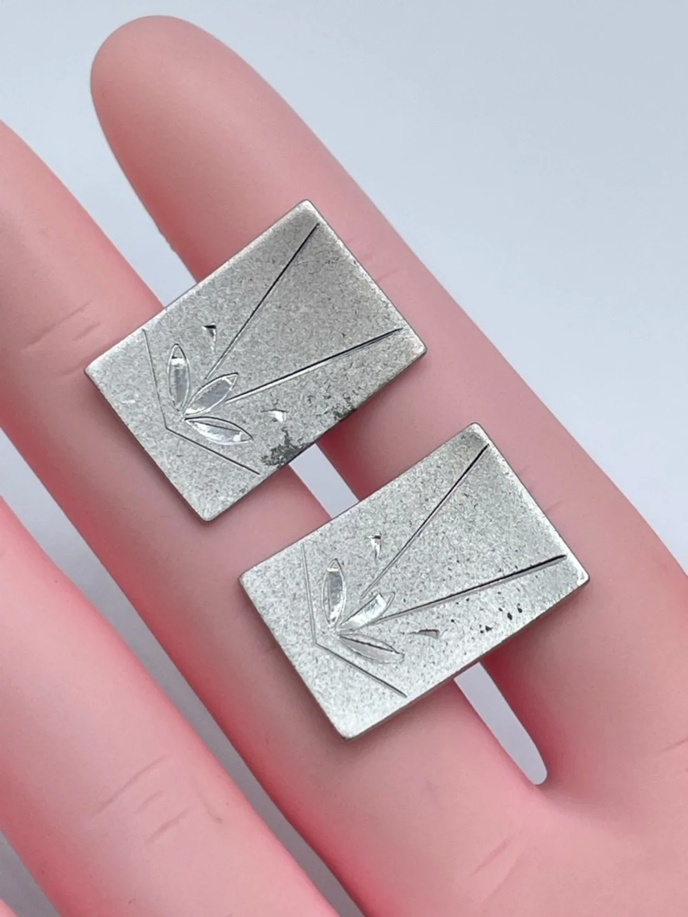 925 Sterling Silver Engraved Rectangle Cufflinks Vintage Minimalist Timeless